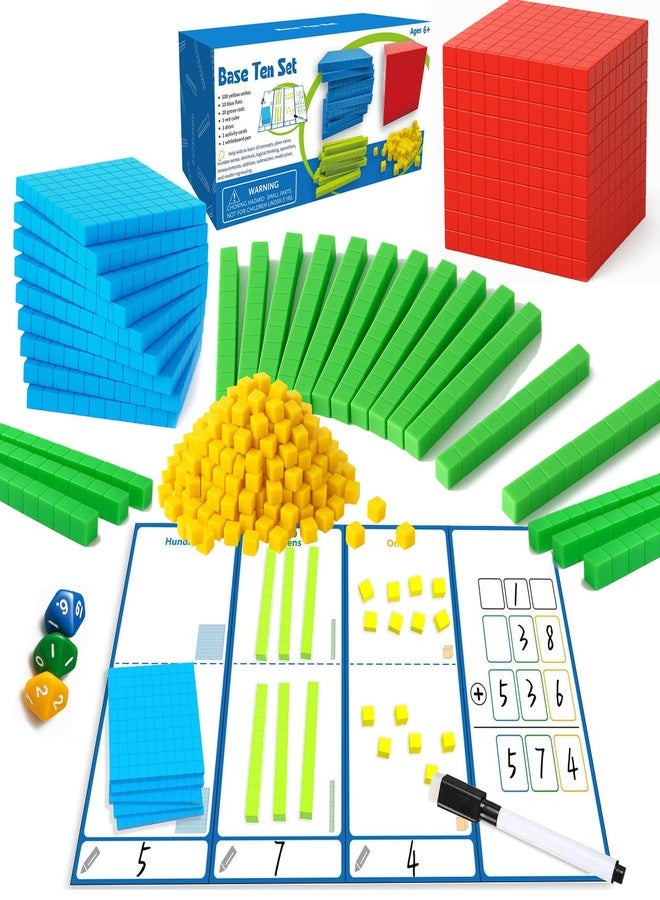 JUGGPENG Plastic Base Ten Blocks with Place Value Chart, Math Manipulatives for Kids, Math Cubes for Kindergarten 1st-3rd Grade, Counting Cubes for Math Learning Tools, 137 Pcs - Image 1